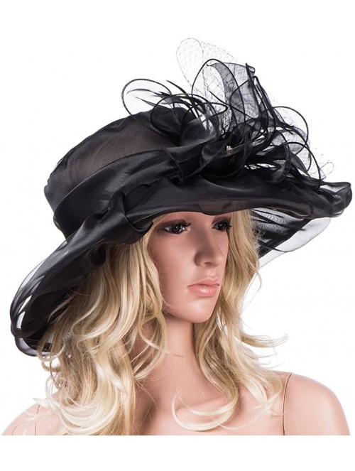 Sun Hats Womens Kentucky Derby Wide Brim Sun Dress Church Wedding Hat A342 - Black - CQ12EZ1FUKB $24.31