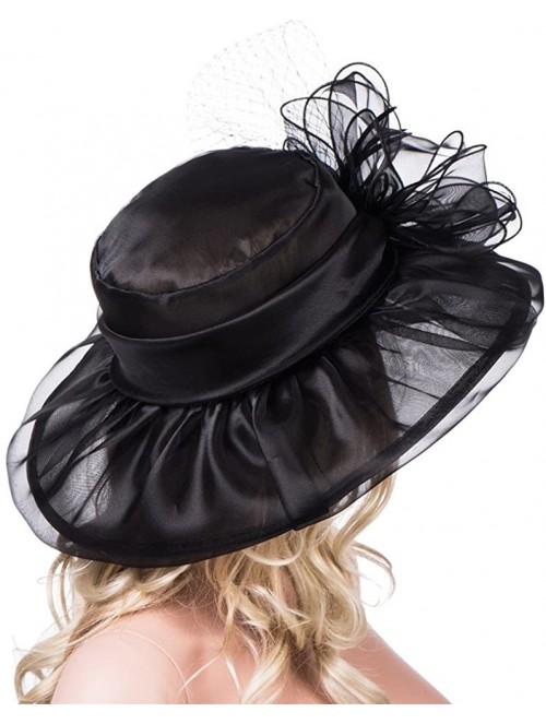 Sun Hats Womens Kentucky Derby Wide Brim Sun Dress Church Wedding Hat A342 - Black - CQ12EZ1FUKB $24.31