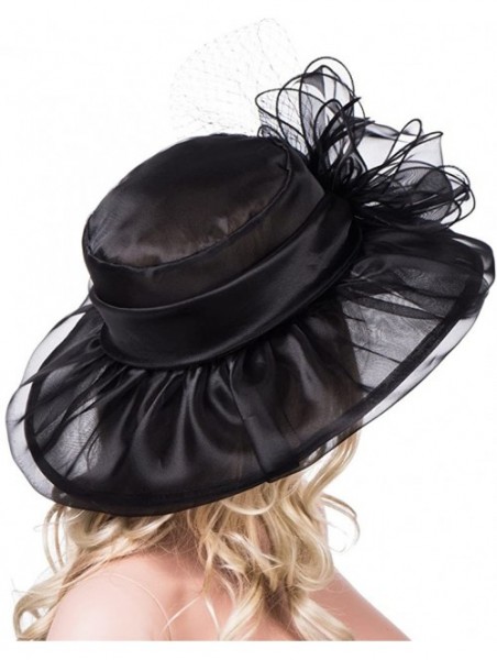 Sun Hats Womens Kentucky Derby Wide Brim Sun Dress Church Wedding Hat A342 - Black - CQ12EZ1FUKB $24.31