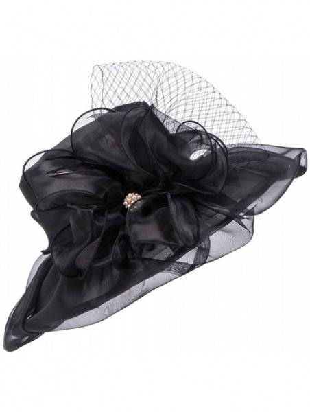 Sun Hats Womens Kentucky Derby Wide Brim Sun Dress Church Wedding Hat A342 - Black - CQ12EZ1FUKB $24.31