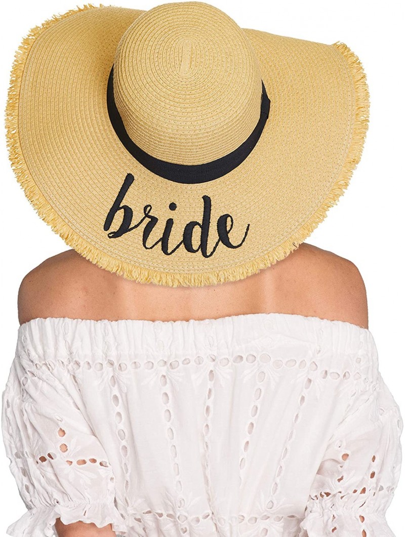 Sun Hats Exclusives Straw Embroidered Lettering Floppy Brim Sun Hat (ST-2017) - A Fringes-bride - CG194RR6MLI $25.37