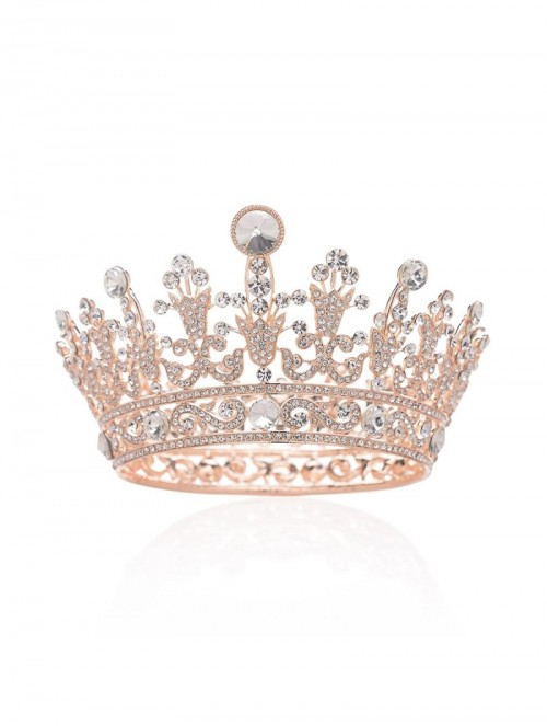 Headbands Full Round Crystal Crown Rhinestone Bridal Tiara Princess Headpieces Party Hair Accessories- Rose Gold - CQ189OTYMI...