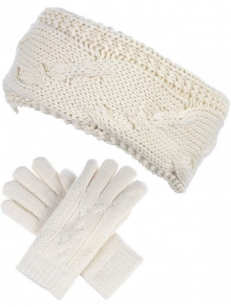 Headbands Womens Winter Cable Plush Warm Fleece Lined Knit Gloves & Headband 2 Pieces Set-Various Styles - CM18GZT2AXA $35.12