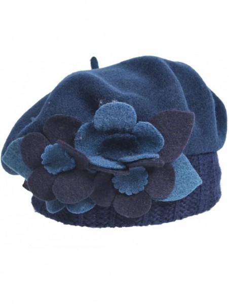 Berets Lady French Beret Wool Beret Chic Beanie Winter Hat Jf-br034 - Floral Navy - C712OB9VGF5 $20.22