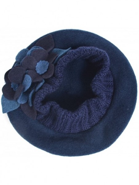 Berets Lady French Beret Wool Beret Chic Beanie Winter Hat Jf-br034 - Floral Navy - C712OB9VGF5 $20.22