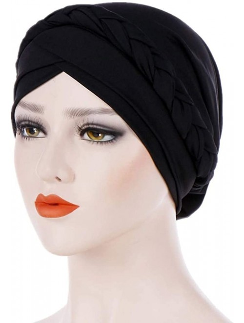 Skullies & Beanies Hijab Braid Silky Turban Hats for Women Cancer Chemo Beanies Cap Headwrap Headwear - Black - CW18R5MLKN7 $...