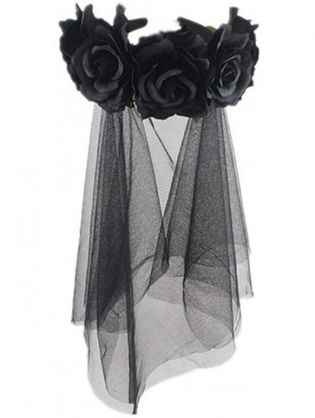 Headbands Day of The Dead Rose Veil Headpiece Flower Crown Festival Headband with Ribbon HC34 - C-black Veil - C718LOK6H4Q $1...