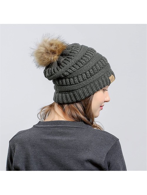 Sun Hats Womens Knit Cap Baggy Warm Crochet Winter Wool Ski Beanie Skull Slouchy Hat - Army Green - C418IE46YS3 $10.79