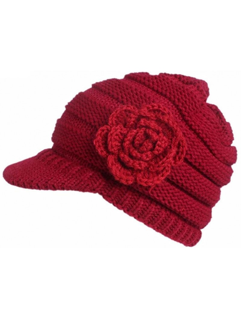 Berets Women Ladies Winter Knitting Hat Warm Artificial Wool Snow Ski Caps With Visor - R-red - CK1897KT96O $10.18