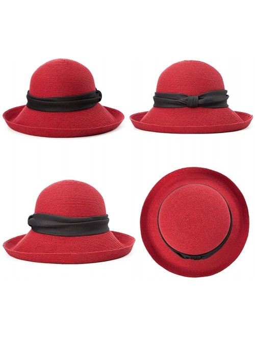 Bucket Hats Womens UPF50 Foldable Summer Sun Beach Straw Hats Accessories Wide Brim - 89323_red - CV18TIS8RH0 $29.86