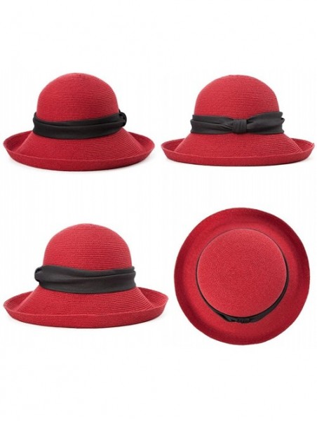 Bucket Hats Womens UPF50 Foldable Summer Sun Beach Straw Hats Accessories Wide Brim - 89323_red - CV18TIS8RH0 $29.86