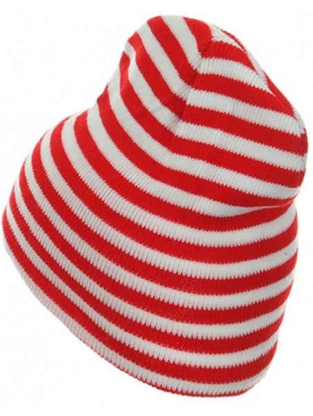 Skullies & Beanies Trendy Striped Beanie - Red White - C1114YSRA35 $14.39