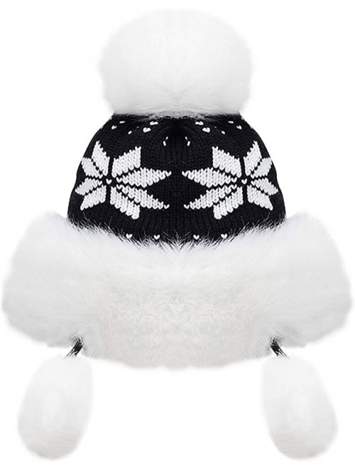 Skullies & Beanies Winter Mongolian Hat Women Russian Style Hat Snowflake Pompom - Black - C712629MBND $15.49