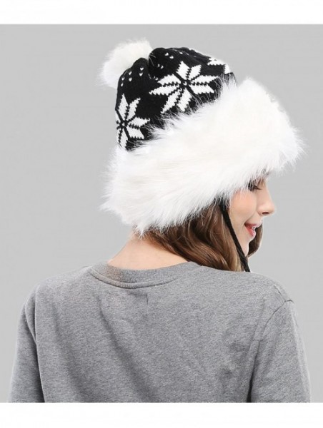 Skullies & Beanies Winter Mongolian Hat Women Russian Style Hat Snowflake Pompom - Black - C712629MBND $15.49