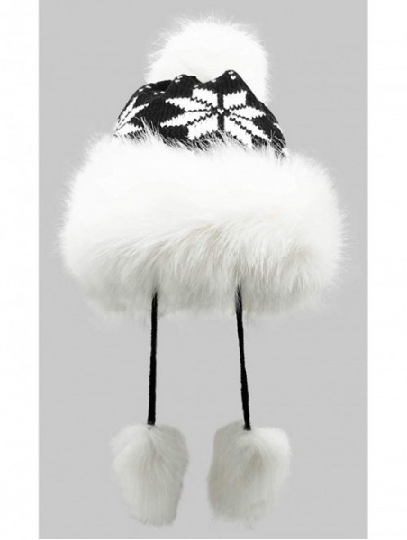 Skullies & Beanies Winter Mongolian Hat Women Russian Style Hat Snowflake Pompom - Black - C712629MBND $15.49