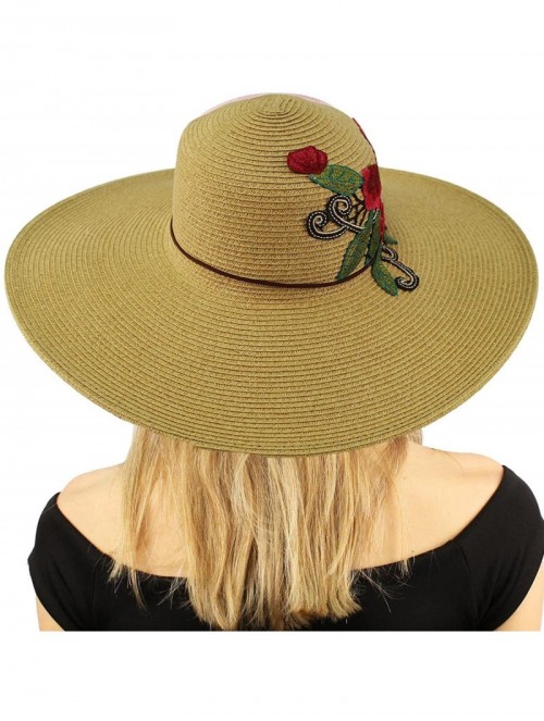 Sun Hats Floral Embroidery Floppy Wide Brim 5" Summer Beach Pool Dress Sun Hat - Dk. Natural - CT18CA8D4H5 $21.61