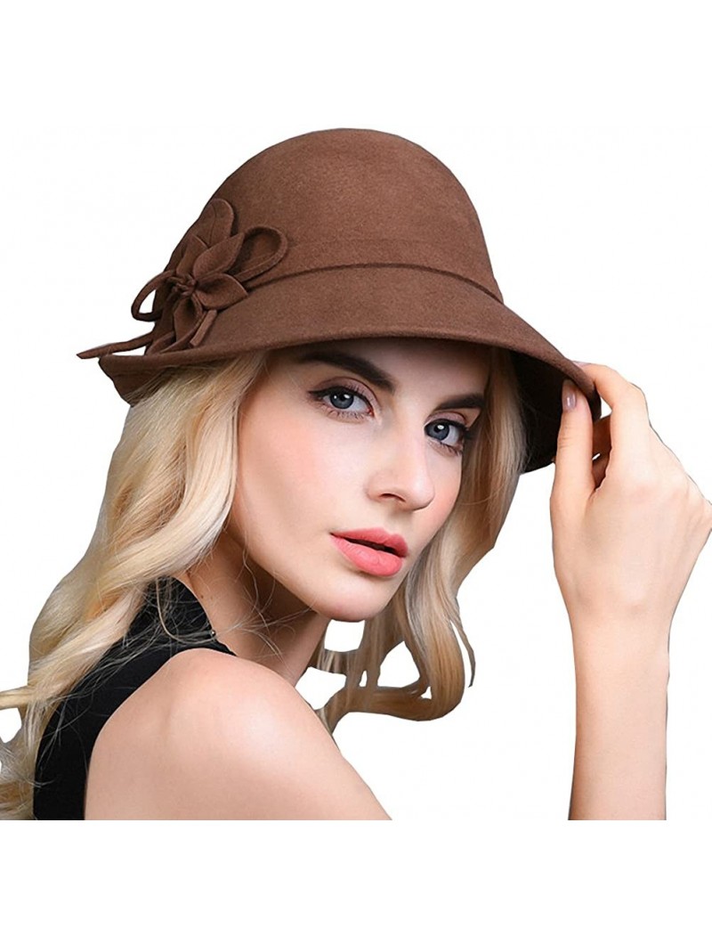 Bucket Hats Women's Decorative Flowers Wool Felt Bucket Hat - Camel - CT12MCI9IVB $36.97