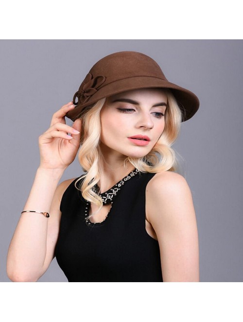 Bucket Hats Women's Decorative Flowers Wool Felt Bucket Hat - Camel - CT12MCI9IVB $36.97