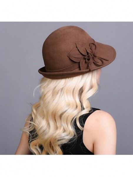 Bucket Hats Women's Decorative Flowers Wool Felt Bucket Hat - Camel - CT12MCI9IVB $36.97