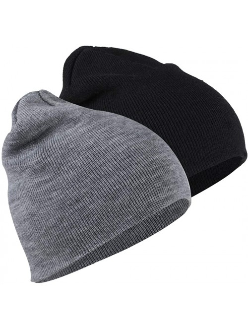 Skullies & Beanies Beanie Cap- Soft Stretch Acrylic Knit Winter Hats Warm Gifts for Men/Women/Kids - 2 Pack Black/Grey - CU18...