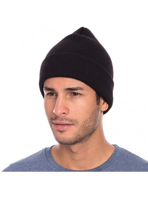 Skullies & Beanies Warm Winter Beanies Hat Cap for Men Women Toboggan Cuffed Knit Slouch - Black - C718KRD5N0L $14.66