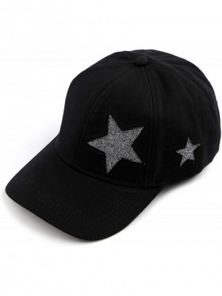 Baseball Caps Hatsandscarf Cotton Baseball Cap with Sparkling Star Pattern (BA-42) - Black - C418Q0983WA $16.37