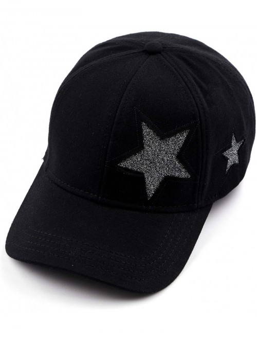 Baseball Caps Hatsandscarf Cotton Baseball Cap with Sparkling Star Pattern (BA-42) - Black - C418Q0983WA $16.37