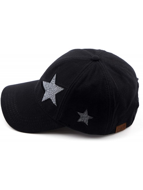 Baseball Caps Hatsandscarf Cotton Baseball Cap with Sparkling Star Pattern (BA-42) - Black - C418Q0983WA $16.37