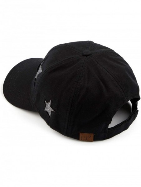 Baseball Caps Hatsandscarf Cotton Baseball Cap with Sparkling Star Pattern (BA-42) - Black - C418Q0983WA $16.37