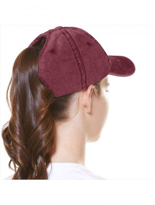 Baseball Caps Unisex Mama Bear Denim Hat Adjustable Washed Dyed Cotton Dad Baseball Caps - Ponytail Red - CA197KM558N $16.47