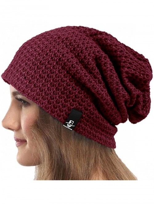 Berets Womens Knit Slouchy Beanie Ribbed Baggy Skull Cap Turban Winter Summer Beret Hat - Comb Claret - CU198CLW2KQ $12.81