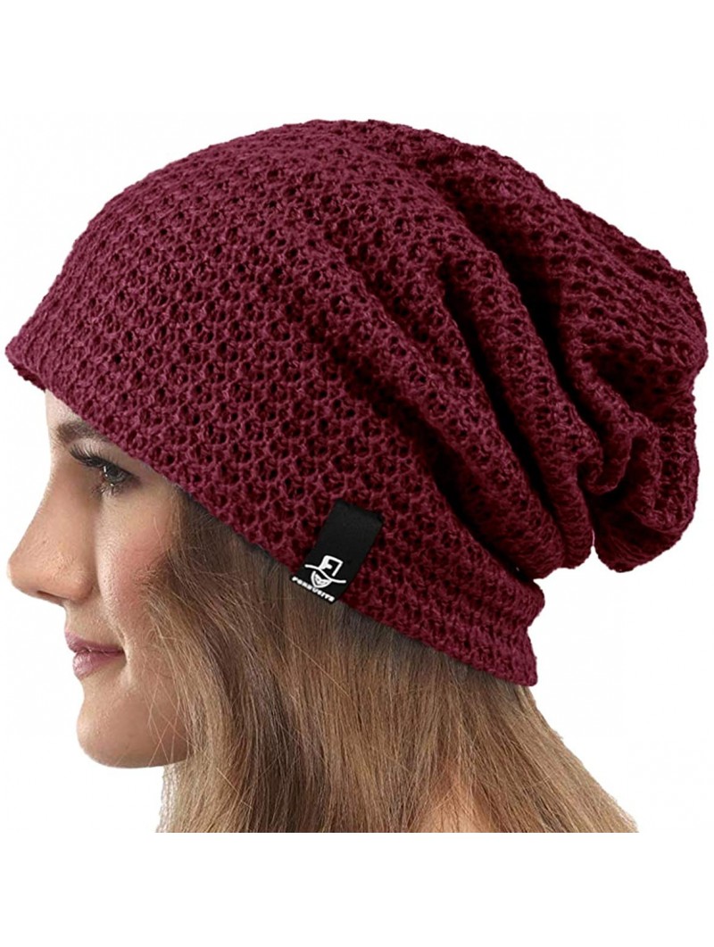 Berets Womens Knit Slouchy Beanie Ribbed Baggy Skull Cap Turban Winter Summer Beret Hat - Comb Claret - CU198CLW2KQ $12.81