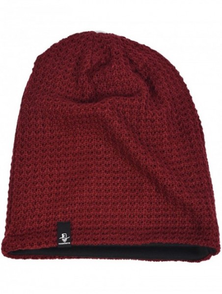 Berets Womens Knit Slouchy Beanie Ribbed Baggy Skull Cap Turban Winter Summer Beret Hat - Comb Claret - CU198CLW2KQ $12.81