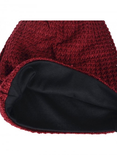 Berets Womens Knit Slouchy Beanie Ribbed Baggy Skull Cap Turban Winter Summer Beret Hat - Comb Claret - CU198CLW2KQ $12.81