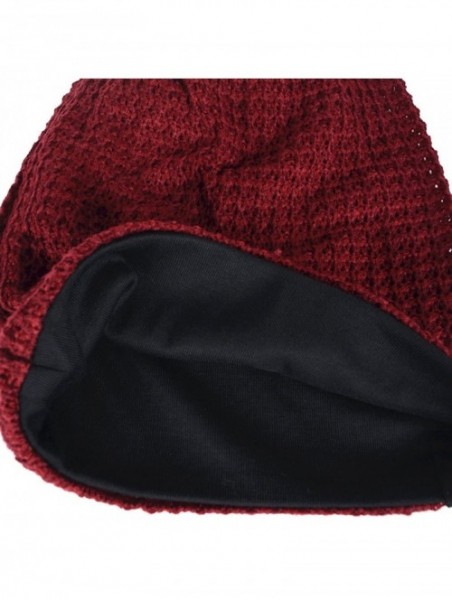 Berets Womens Knit Slouchy Beanie Ribbed Baggy Skull Cap Turban Winter Summer Beret Hat - Comb Claret - CU198CLW2KQ $12.81