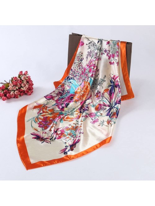 Headbands Women 2019 Floral Printed Best gifts Silky Fabric Embroedered Square Scarf Head Wraps - Orange - CX12O8DUGYY $11.42