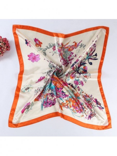 Headbands Women 2019 Floral Printed Best gifts Silky Fabric Embroedered Square Scarf Head Wraps - Orange - CX12O8DUGYY $11.42