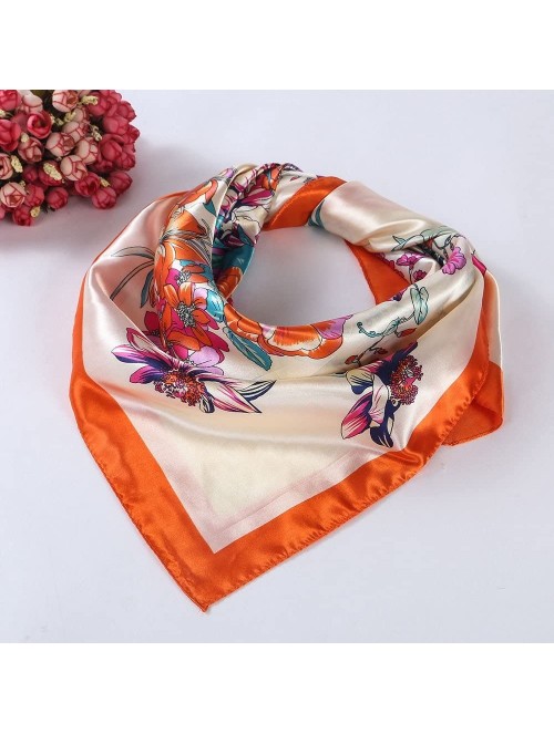 Headbands Women 2019 Floral Printed Best gifts Silky Fabric Embroedered Square Scarf Head Wraps - Orange - CX12O8DUGYY $11.42