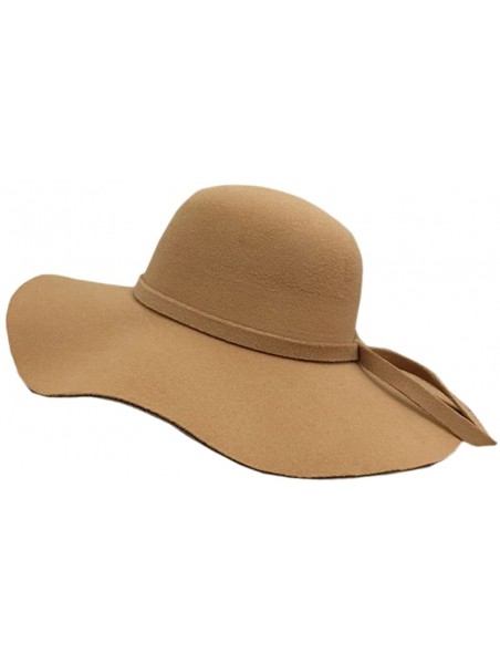 Fedoras Women's Classic Solid Color Wool Blend Wide Brim Floppy Beret Fedora Hat - Camel - CW187MGLIMH $20.29