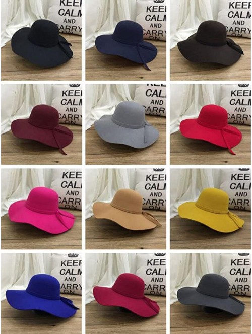 Fedoras Women's Classic Solid Color Wool Blend Wide Brim Floppy Beret Fedora Hat - Camel - CW187MGLIMH $20.29