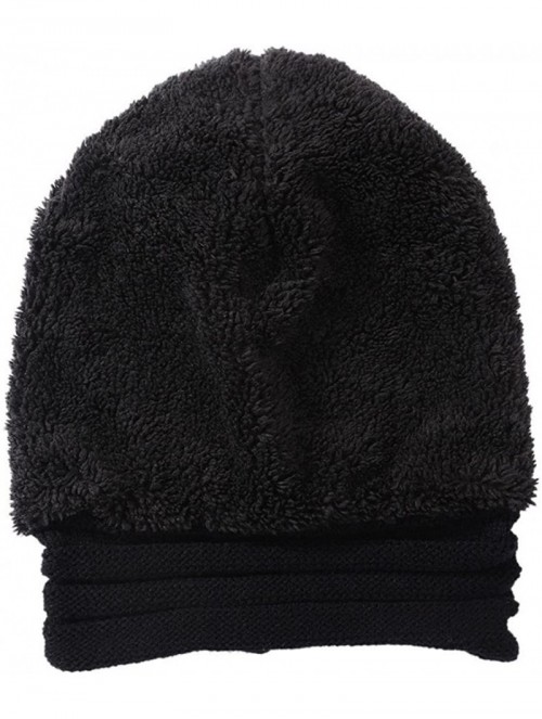 Skullies & Beanies Women Hat- Women Fashion Winter Warm Hat Girls Crochet Wool Knit Beanie Warm Caps - (Fluff) Black - CO1889...