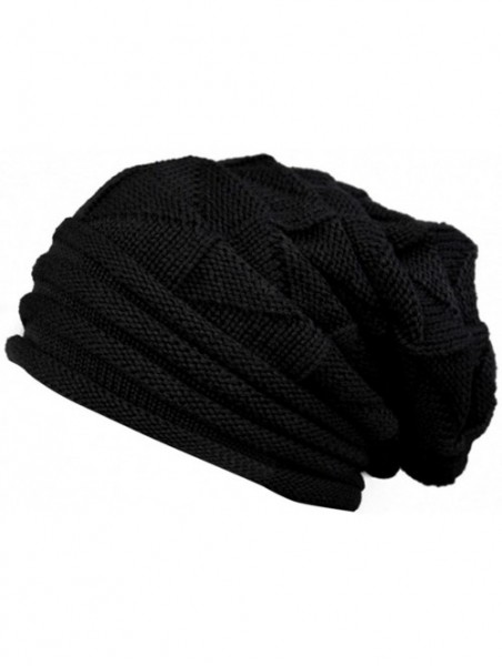 Skullies & Beanies Women Hat- Women Fashion Winter Warm Hat Girls Crochet Wool Knit Beanie Warm Caps - (Fluff) Black - CO1889...