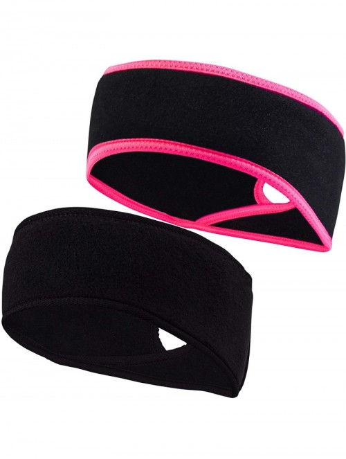 Balaclavas Women's Ponytail Headband - Fleece Earband - Winter Running Headband - Black - Black/Bright Coral - CL194W6EI29 $3...