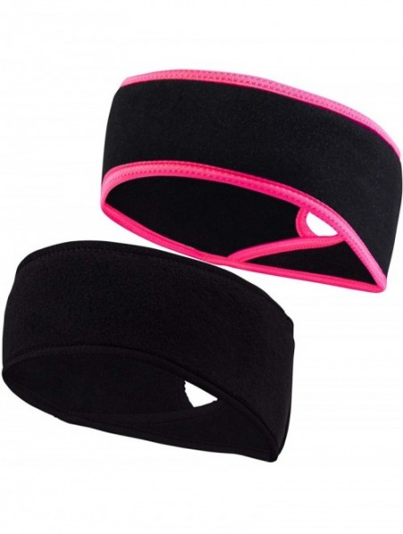 Balaclavas Women's Ponytail Headband - Fleece Earband - Winter Running Headband - Black - Black/Bright Coral - CL194W6EI29 $3...