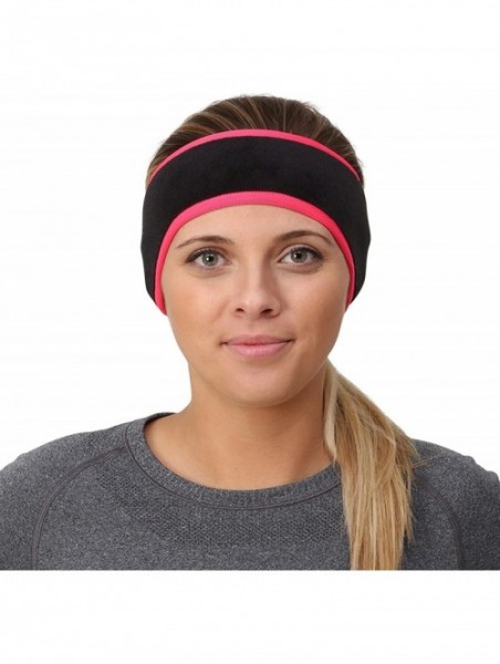 Balaclavas Women's Ponytail Headband - Fleece Earband - Winter Running Headband - Black - Black/Bright Coral - CL194W6EI29 $3...