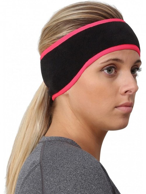 Balaclavas Women's Ponytail Headband - Fleece Earband - Winter Running Headband - Black - Black/Bright Coral - CL194W6EI29 $3...