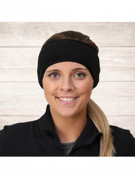 Balaclavas Women's Ponytail Headband - Fleece Earband - Winter Running Headband - Black - Black/Bright Coral - CL194W6EI29 $3...