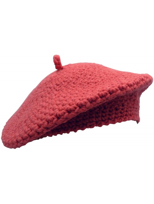 Berets Women Hand Knitted French Beret Hat - Dark Red - CX18AI7R72C $12.62