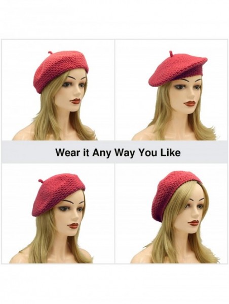 Berets Women Hand Knitted French Beret Hat - Dark Red - CX18AI7R72C $12.62