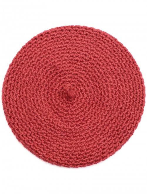 Berets Women Hand Knitted French Beret Hat - Dark Red - CX18AI7R72C $12.62